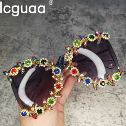 Sunglasses Round Pearl Oversized Diamond Sunglasses For Women Men 2022 Ladies Luxury Blingbling Crystal Brand Designer Sun Glasses Women T230414