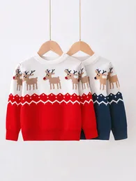 Kvinnors tröjor Children's Christmas Sweater Girls 'Active Pullover Cute Sticked 2023 Autumn and Winter Boys' Cartoon Elk 231113