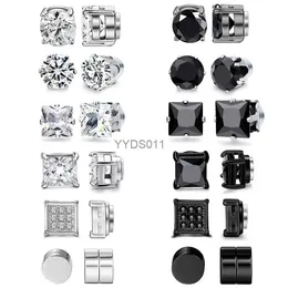 Stud 1/6/12 Pairs Punk Mens Strong Magnet Magnetic Ear Stud Set CZ Fake Non Piercing Earrings Gift For Boyfriend Jewelry 8mm YQ231114