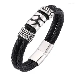 Charm Bracelets Fashion Male Jewelry Braided Leather Bracelet Personality Design Stainless Steel Magnetic Clasps Men Wrist Band Gifts PD0076