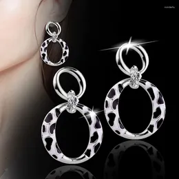 Dangle Earrings KIOOZOL Rose Gold Silver Color Leopard Print Hollow Round Pendant Drop Earring For Women Fashion Jewelry