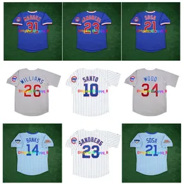 SL Sammy Sosa Ron Santo Mark Grace Cooperstown Baseball Jersey Ryne Sandberg Andre Dawson Ernie Banks Greg 31 Maddux Billy Williams Wrigley