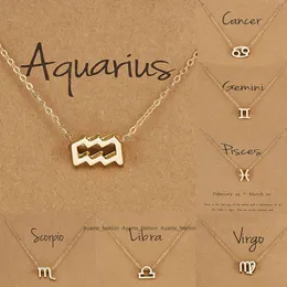 Birthday Gift Gold Plated 12 Zodiac Sign Pendant Card Charm Gold Chain Choker Astrology Necklace Jewelry For Women