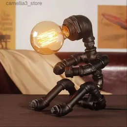 Luzes da noite American Steam Punk Table Light Criativo Retro Bar Coffee Shop Industrial Robot Desk Lamp Estudo Quarto Bedside Night Lamp Q231114