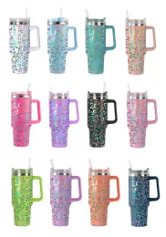 UV Leopard 40oz مقبض Tumblers 1200 مل زجاجات مياه من الفولاذ المقاوم للصدأ ملونة أكواب الشرب الملونة