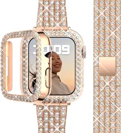 Newst for Apple Watch Band Ultra 49mm 45mm 41mm 40/44mm 42mm Glitter Metal Strap Diamond Diamond Case Iwatch Series 9 8 7 6 5 4 SE