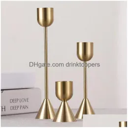 Candle Holders 3 Piecesset Of Chinese Style Metal Candlesticks Simple Gold Wedding Decoration Bar Party Living Room Home 230427 Drop Dhl6G