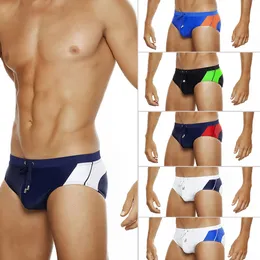 Men's swimwear European and American Summer Colorblock Triangle Swimsuit Lace Up Swim Beach Board Shorts Swimming Trunks With Push Pads 230413