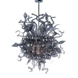 Classic Gray Pendant Lights Lamp Flower Lights for Living Room Art Decor Hand Blown Murano Glass Chandelier with LED 28 by 32 Inches
