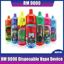 100% Original RM 9000 Puffs 9K Disponibla VAPE-enhet Pen Pod E-cigarett 650mAh Batteri 18 ml Förfylld RGB-ljus 56 smaker i lager