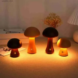 Night Lights Wooden Mushroom Table Lamp Night Light USB Rechargeable Cute Mushroom Touch Lamp Dimmable Bedside Lamp for Kids Adults Gift Q231114