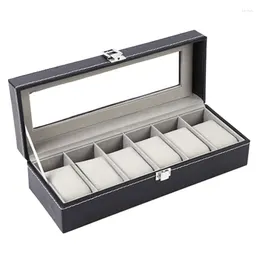 Smyckespåsar R2LE 6 SLOT 1-Word Lock Watch Box Storage Leather Display Showcase för örhängen Rings armband smycken