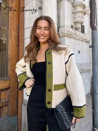 Chaquetas para mujer Chaqueta de patchwork con paneles para mujer, moda de otoño, manga larga, cuello levantado, abrigo holgado con un solo pecho y bolsillo, Top informal para mujer 231113