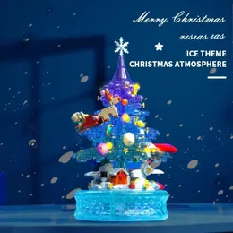 Blocks Ice Snow Christmas Tree Lighting Music Box Building Set Desktop Decoration Children's Puzzle Assemble Toys Holiday Gifts 231114