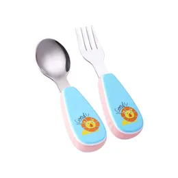 Kubki naczynia naczynia naczynia ABS kreskówka 304 Cutlery ze stali nierdzewnej Zestaw Anti-Slip Baby Dogodna łyżka widelec łyżka anty-scald dwuczęścicie