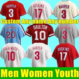 Neue benutzerdefinierte S-4XL 2023 Baseball-Trikots Männer Frauen Jugend Bryce Harpe Trea Turner Rhys Hoskins JT Realmuto Schwarber Kyle Schwarber Stichtrikot