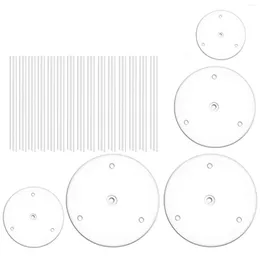 Schmuckbeutel-Kuchenteller mit 5 Ständern (9/12/16/20/20 cm) mit 15 Dübelstangen, wiederverwendbar für mehrstufige, gestapelte Kuchen, Hochzeiten