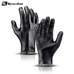 Ski Gloves Winter Men Women Warm Thermal Fleece Leather with Zipper Windproof Waterproof Snow Snowboard Touch 231114