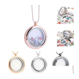 Pendant Necklaces 30Mm Floating Locket Women Put Po Charm Necklace Jewelry Open Round Glass Frame Drop Delivery Pendants Dhgarden Dheyt