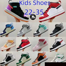 Sapatos infantis 1s Designer 1 Basquete meninos High Sneakers Jumpman Running Sport Shoe Kid Juventude Treinadores Crianças Crianças Atléticas ao Ar Livre Cinza Cinza Tamanho 22-35