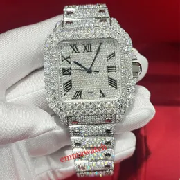 Diamanten Cartis 2023 Quadratische Moissanit-Uhr Römische Ziffern Luxus Missfox Quadratische Herren-Eta-Uhr Mechanische Herren-Vollvereisten-Uhren Armbanduhr mit Box Emmawatch
