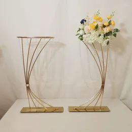 パーティーデコレーション10pcs/ lot光沢のある金の花は84cm/ 33 "高さの金属ロードリードウェディングセンターピースのイベントディスプレイ