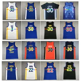 SL Chris Paul Stephen Curry Basketball Jersey Klay Thompson Andrew Wiggins Mitch 및 Ness Throwback Jersys Blue White Black Size S-XXL