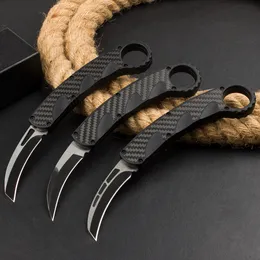 Ny Auto Tactical Karambit Claw Knife 440C Svart Två-ton Blad Zn-Al-legering/kolfiberhandtag utomhusöverlevnadsknivar med nylonhölje