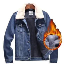 Herrenjacken Idopy Mode Männer Winter Warme Jean und Mäntel mit Pelzkragen Fleece gefüttert Thermal Denim Oberbekleidung Größe S4XL 231113