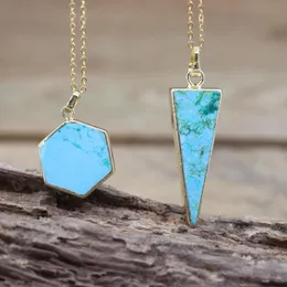 Pendant Necklaces Natural Turquoise Slab Pendants Gold Chains Reiki Healing Blue Howlite Slice Arrow Chams Necklace Women Jewelry Dropship Q