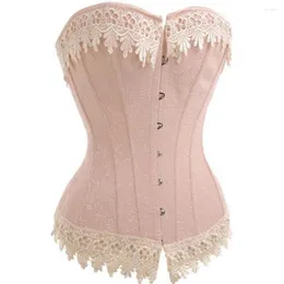 Women's Shapers Jacquard Pink Lace Up Boned Overbust Corset and Bustier Basque Shapeywear plus size S-6xl
