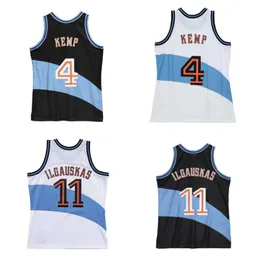 SL Shawn Kemp Zydrunas Ilgauskas Cavalier Basketball Jersey Clevelands Mitch and Ness Throwback Jerseys Blue White Size S-XXL