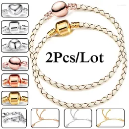 Charme Pulseiras 2 Pçs/lote Moda Vintage Corrente De Couro Fit DIY Beads Pulseira Casais Pulsera Jóias Para Mulheres Homens Atacado