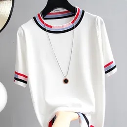 Women's T-Shirt Tee Shirt Femme Knitted T Shirt Women Summer Tops Short Sleeve Tshirt Korean Style Womens Clothes Camisetas De Mujer Para Verano 230414