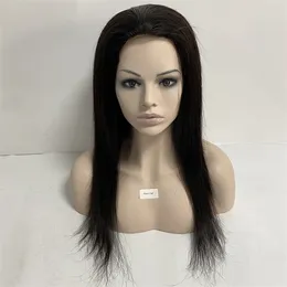 150% Density 14 inches European Virgin Human Hair Medical Wig #1b Natural Black Color Silky Straight Full Lace with PU Perimeter Wigs