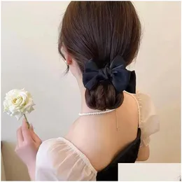 Hårklämmor Barrettes Pearlescent Mesh Bow CLASP CLIP Hög Horsetail Fixed Ornament Ny Elegant Ball Headwear Drop Leverans smycken Hai Dhamy