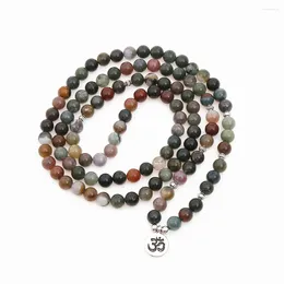 Strand 8mm Natural Green India Onyx Pärlor armband Män Wraped Pärlad OM Pendant Yoga Meditation 108 Mala smycken grossist