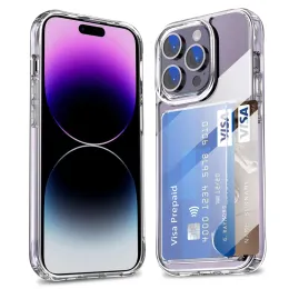 Clear Card Holder 2 in 1 TPU Acrylic Case For iPhone 15 14 Pro Max Plus 13 12 11 Samsung S20 S23 Ultra S24 Hybrid Card Slot Wallet Cases Anti Drop Clear Cover