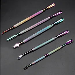 Dubbel-sluten rostfritt stål nagelband Pusher Dead Skin Push Remover For Pedicure Manicure Nail Art Cleaner Care Tool Rainbow Wax Dabber Tools Metal Dab Stick