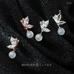 Dangle Earrings Modian眩しいジルコン素敵な蝶のスターリングシルバー925女性用のドロップイヤリングムーンストーンショートファインジュエリー