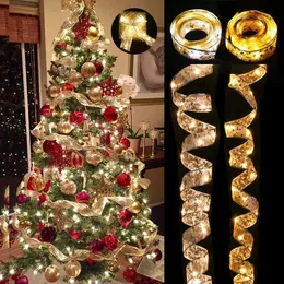 Dekoracje świąteczne Wstążka Wróżka Ozdoby Dekorację Dekoracji Drzewo do domu 2023 Bows String Lights Navidad Natal Rok 2024 231113