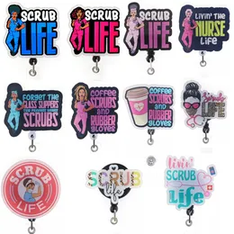 5 Pcs/Lot Fashion Key Rings Office Supply Medical Series Coffee Scrubs And Rubber Gloves Badge Reel Scrub Life Girl Worker Accessories Badge Holder