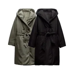 Mulheres para baixo parkas unizera outono inverno produto moda casual estilo blusão com cinto casaco de algodão com capuz 231114