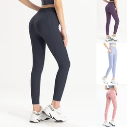 Kvinnor Yoga Leggings Pants Fitness Push Up Training Running med Side Pocket Gym Seamless Peach Butt Tight Pants
