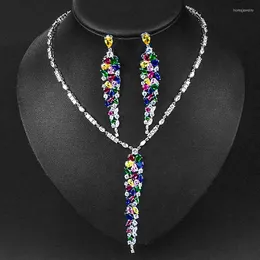 Dangle Earrings Brand Genuine Luxury Real Jewels Tassel Long Necklace Earring Set Color Zircon Copper Jewelry Two Piece Evening Dress
