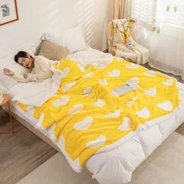 Blankets Thicken Soft Warm Blanket Thermal Plush Velvet Weighted Quilting Yellow Bedspread Fleece Throw Bed Cover Winter