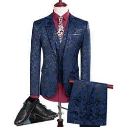 Ternos masculinos Blazers Homens Terno Negócios Lazer Único Breasted 3 Peças Define Masculino Impressão Noivo Vestido De Casamento Jaqueta Casaco Colete Calças 231114