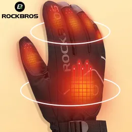 Лыжные перчатки ROCKBROS с подогревом и сенсорным экраном для мотоцикла, зимние водонепроницаемые, перезаряжаемые, аккумулятор 4000 мАч, умные электрические 231114