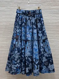 Spurts Vintage Print Drukuj koronki z wysokim stanem na pół spódnice damskie moda losowa plisowana luźna, duża huśtawka Pomp Pomp 230414