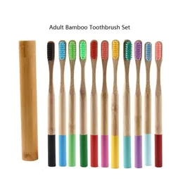 Adult Bamboo Toothbrush Set Travel Bamboo Toothbrush With Natural Bamboo Tube Hotel Hostel Oral Hygiene Brush BJ